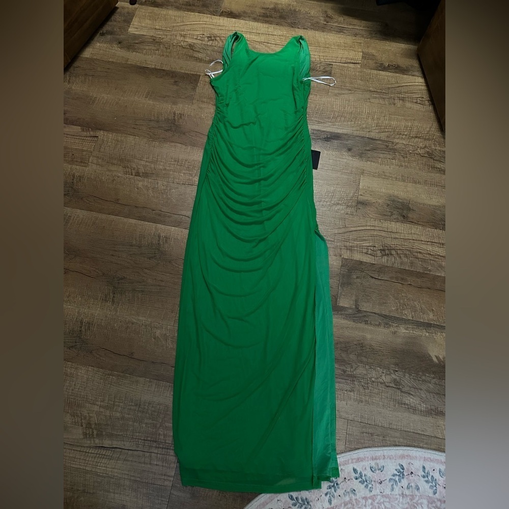 Lulus Karise Green Mesh Ruched Backless Maxi Dress - Picture 4 of 5